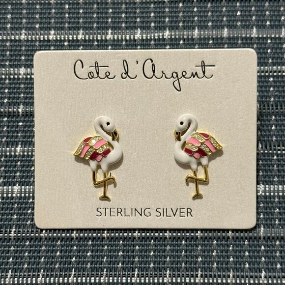 NEW | Cote d’Argent | Sterling Silver Flamingo Stud Earrings - Picture 1 of 1